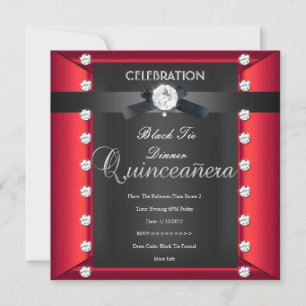 Invitación Quinceañera 15º Corbata Negra Negro Blanco Rojo