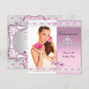 Invitación Quinceañera 15º Corona de Cisnes Blancos y Rosados