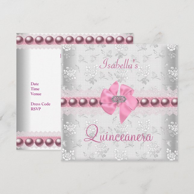 Invitación Quinceanera 15º cumpleaños Bonito Lace Rosa (Anverso / Reverso)