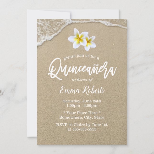 Invitación Quinceanera 15º cumpleaños de playa tropical flora (Anverso)