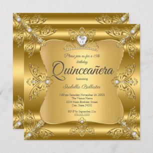 Invitación Quinceanera 15º cumpleaños Diamante de oro Tiara