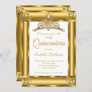 Invitación Quinceanera 15º cumpleaños Diamante de oro Tiara 2