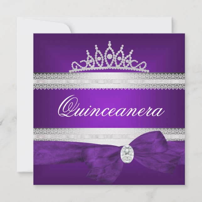Invitación Quinceanera 15º cumpleaños Diamante de Plata Púrpu (Anverso)