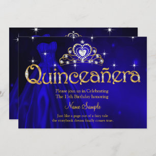 Invitación Quinceanera 15º cumpleaños Dress Azul real Tiara