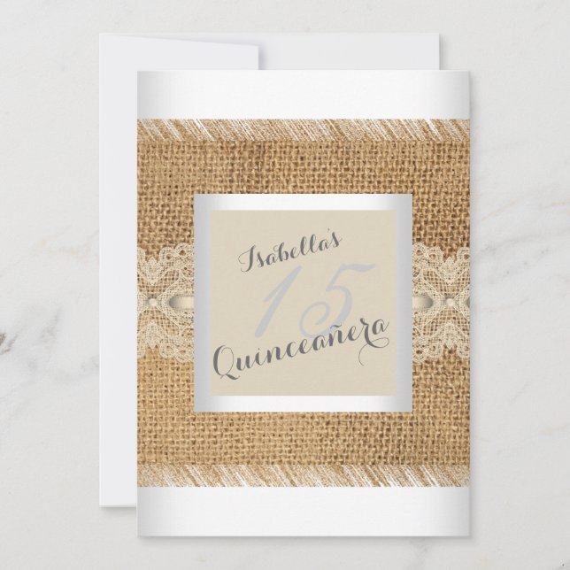 Invitación Quinceanera 15º cumpleaños fiesta beige lace Burla (Anverso)