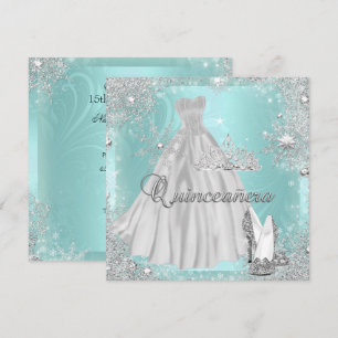 Invitación Quinceañera 15º Cumpleaños Fiesta Teal Plata
