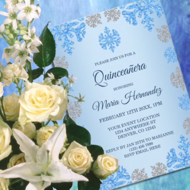 Invitación Quinceañera 15º cumpleaños Ice Blue Snowflake (Subido por el creador)