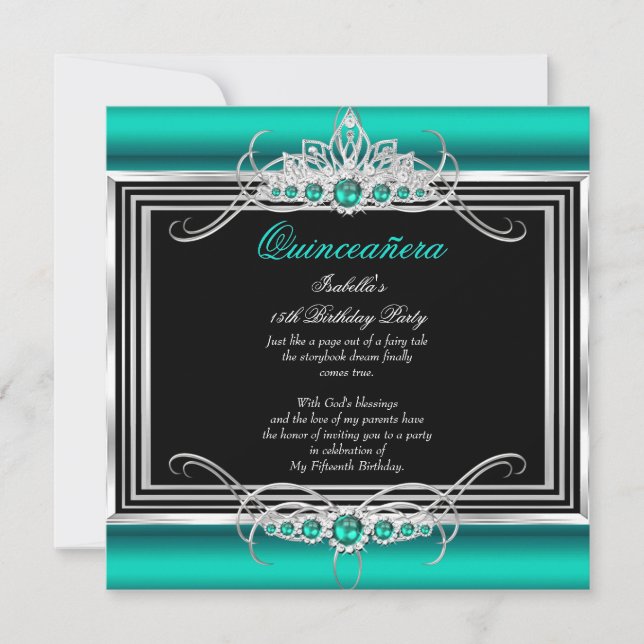 Invitación Quinceanera 15º cumpleaños Jade Green Emerald 2 (Anverso)