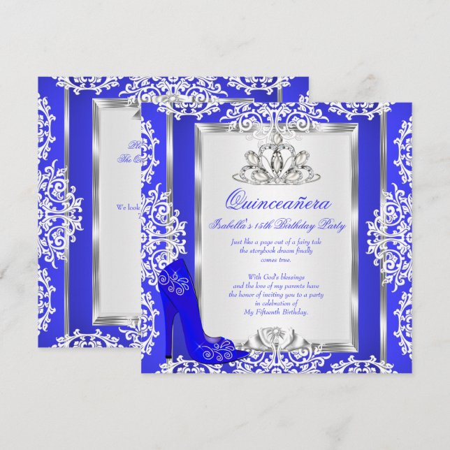 Invitación Quinceanera 15º cumpleaños Magical Royal Blue Shoe (Anverso / Reverso)