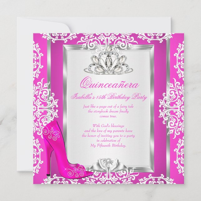 Invitación Quinceanera 15º cumpleaños Magico zapato de rosa c (Anverso)