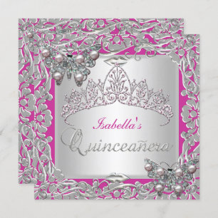 Invitación Quinceanera 15º cumpleaños mariposas Plata Rosa