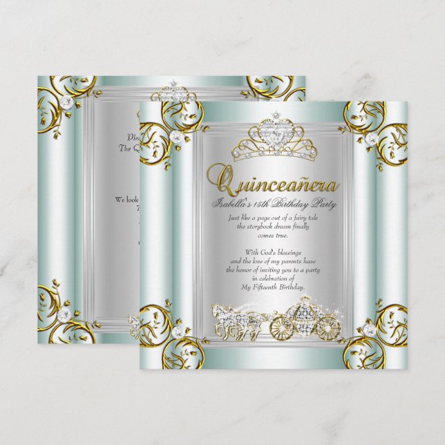 Invitación Quinceanera 15º cumpleaños Mint Blue (Anverso / Reverso)