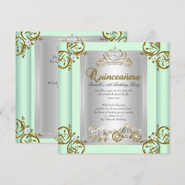 Invitación Quinceanera 15º cumpleaños Mint Green (Anverso / Reverso)