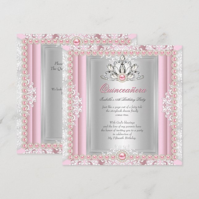 Invitación Quinceanera 15º cumpleaños Pearl Light Pink (Anverso / Reverso)