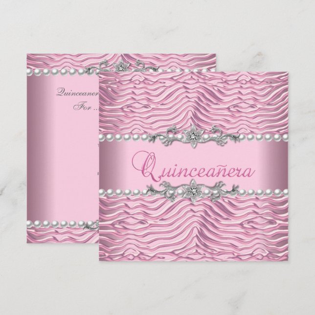 Invitación Quinceanera 15º cumpleaños Perla Blanca Cebra Rosa (Anverso / Reverso)