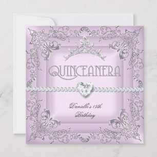 Invitación Quinceanera 15º cumpleaños Pink Tiara Silver
