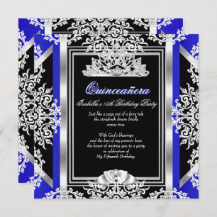 Invitación Quinceanera 15º cumpleaños Plata Azul Real Negro