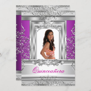Invitación Quinceañera 15º cumpleaños Plata Púrpura Tiara
