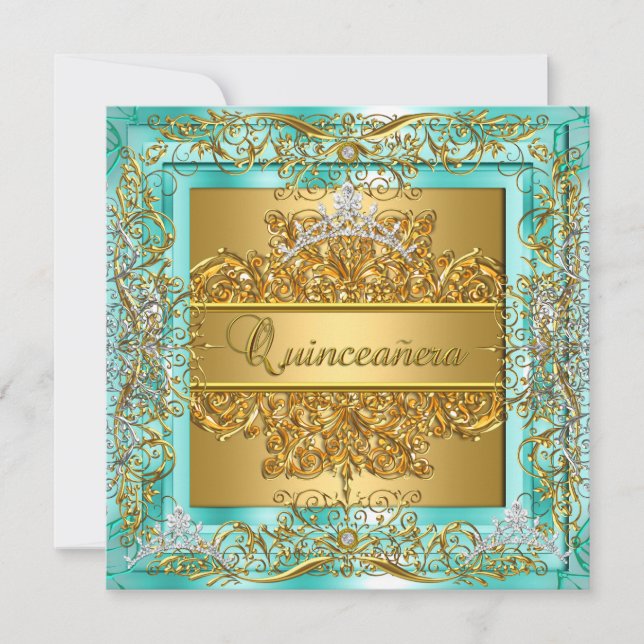 Invitación Quinceañera 15º cumpleaños Plata Verde azulada Tia (Anverso)
