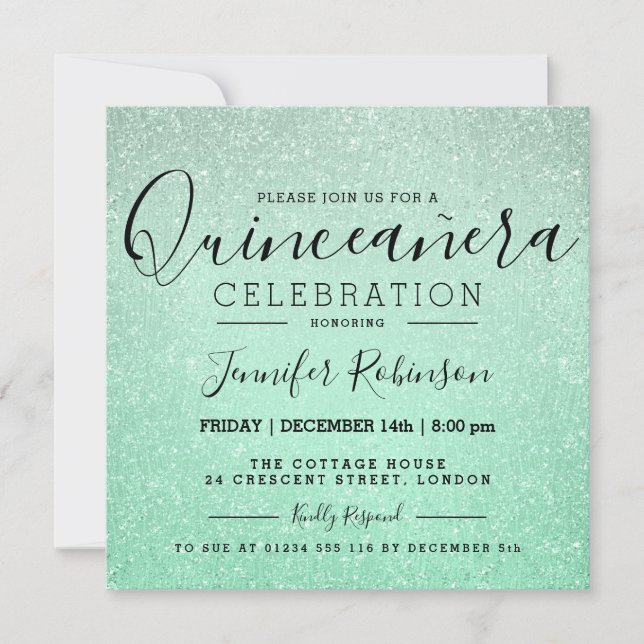 Invitación Quinceanera 15º cumpleaños Purpurina de la Casa de (Anverso)