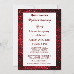 Invitación Quinceanera 15º cumpleaños Purpurina rojo borgoña