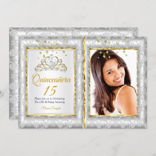 Invitación Quinceanera 15º cumpleaños Silver Gold Photo