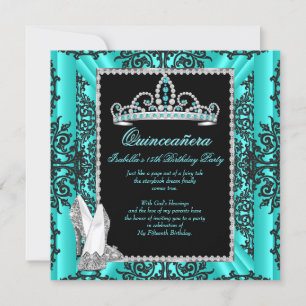 Invitación Quinceanera 15º cumpleaños Verde azulado Blue Blac