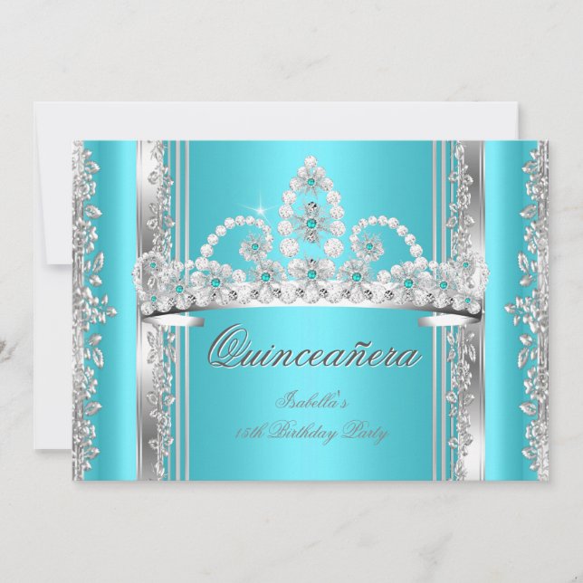 Invitación Quinceanera 15º cumpleaños Verde azulado Blue Silv (Anverso)
