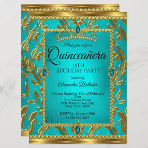 Invitación Quinceanera 15º cumpleaños Verde azulado Tiara Gol