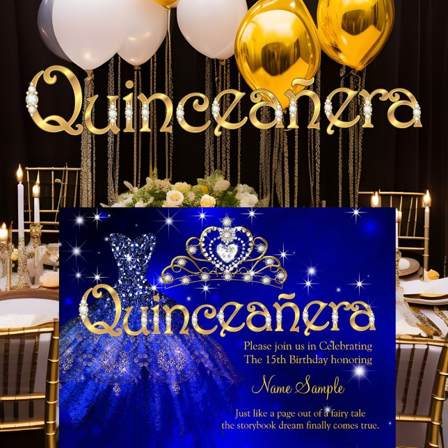 Invitación Quinceanera 15º cumpleaños Vestido azul oscuro Tia (Subido por el creador)