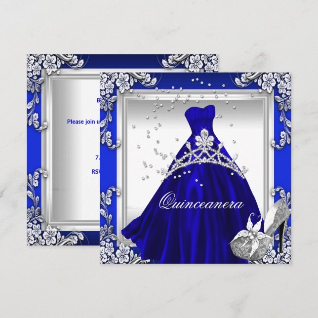 Invitación Quinceanera 15º cumpleaños vestido de traje de ves (Anverso / Reverso)