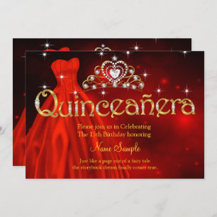 Invitación Quinceanera 15º cumpleaños vestido rojo regio Tiar