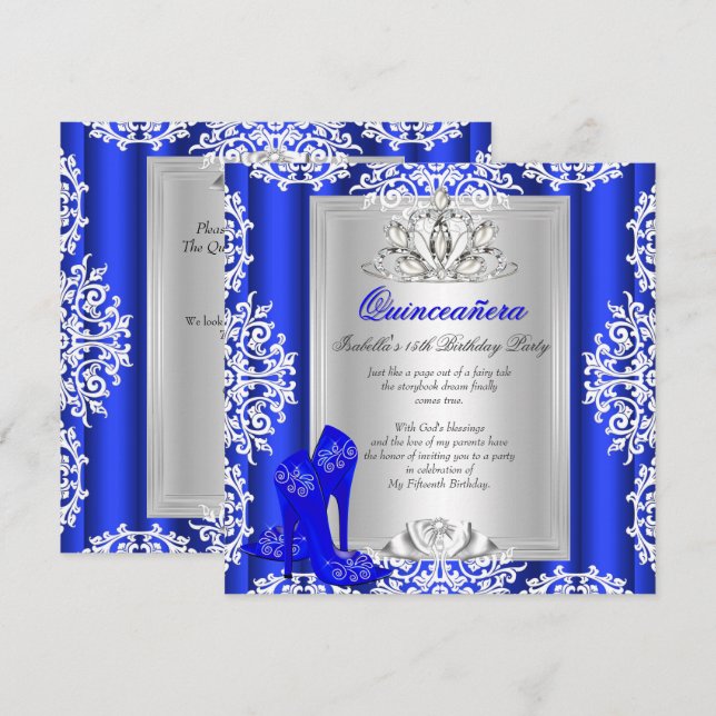 Invitación Quinceanera 15º cumpleaños Zapatos azules reales 2 (Anverso / Reverso)