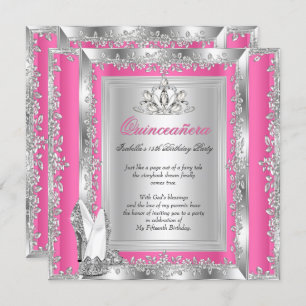 Invitación Quinceanera 15º cumpleaños Zapatos de plata rosada