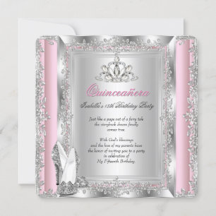 Invitación Quinceanera 15º cumpleaños zapatos rosados de plat