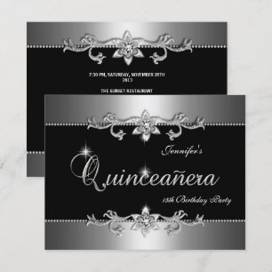 Invitación Quinceañera 15º Elegante Fiesta de Joyas Negras Pl