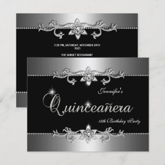 Invitación Quinceañera 15º Elegante Fiesta de Joyas Negras Pl