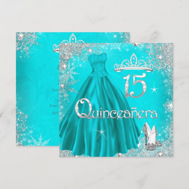 Invitación Quinceanera 15º Fiesta de copos de nieve de plata  (Anverso / Reverso)