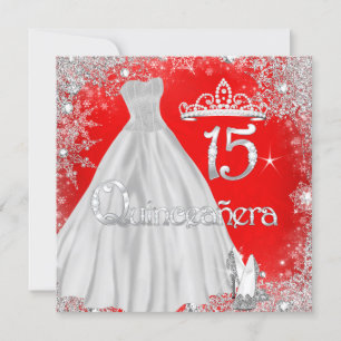 Invitación Quinceañera 15º Fiesta de Copos de Nieve Rojo Plat