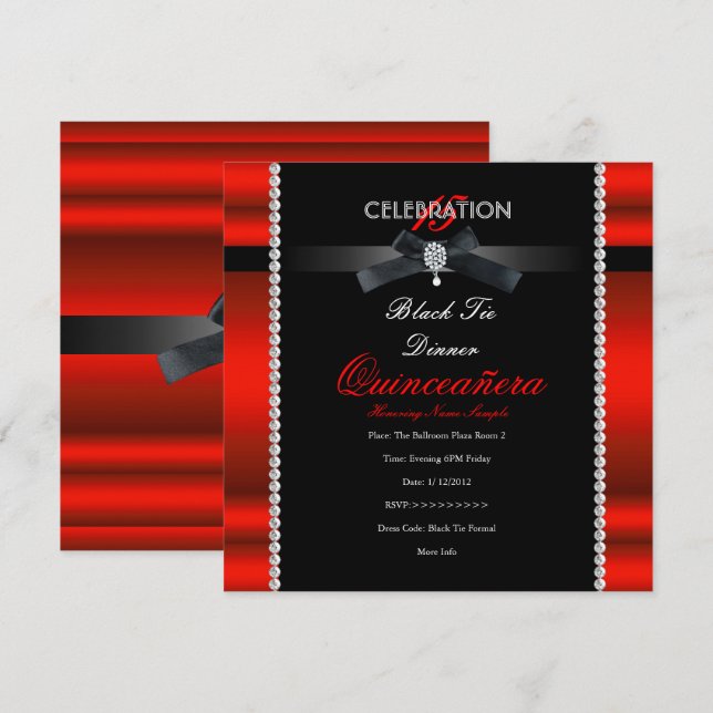Invitación Quinceanera 15º Fiesta negro negro regal (Anverso / Reverso)