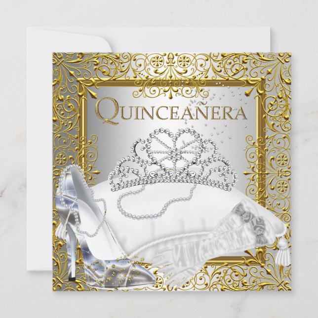 Invitación Quinceanera 15º Fiesta Purpurina dorado (Anverso)