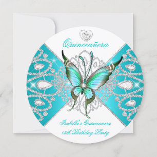 Invitación Quinceañera 15º Hermosa Mariposa Azul Teal Nueva