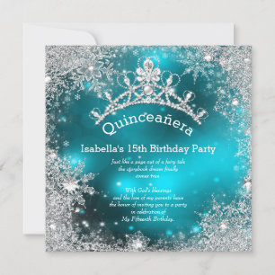 Invitación Quinceañera 15º Invierno Mágico Plata Verde Teal