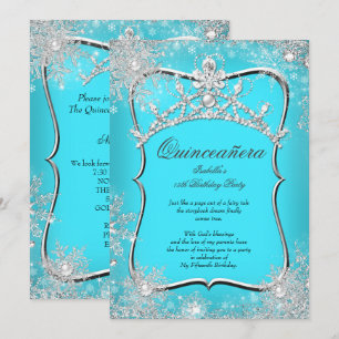 Invitación Quinceañera 15º Invierno Mágico Plata Verde Teal