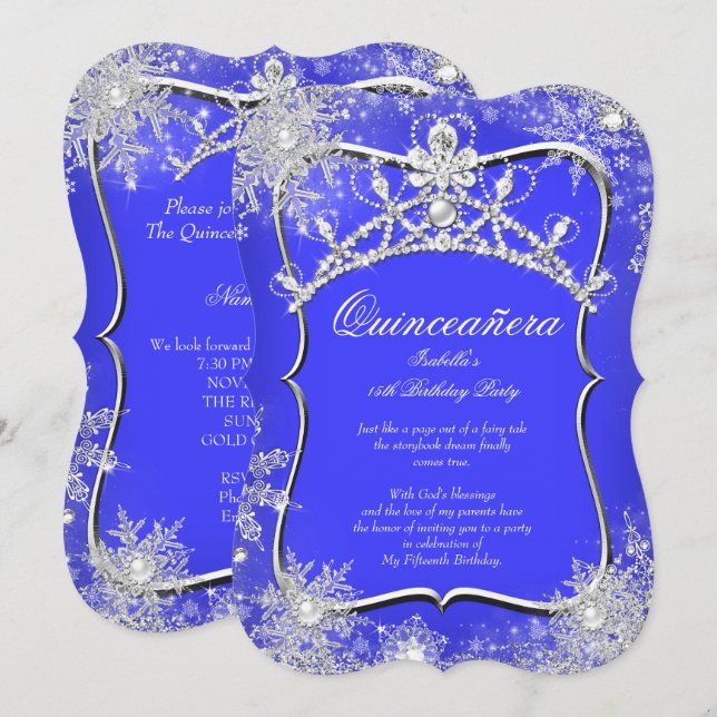 Invitación Quinceanera 15º invierno Maravilla Real Azul (Anverso / Reverso)