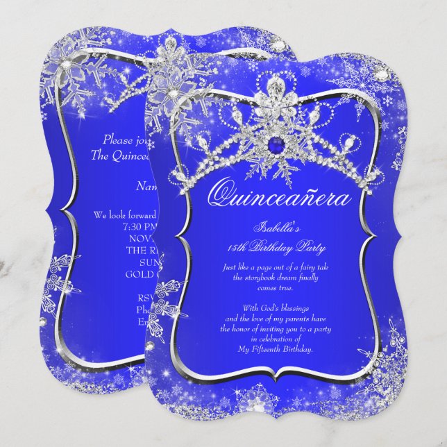 Invitación Quinceanera 15º invierno Maravilla Real Azul (Anverso / Reverso)