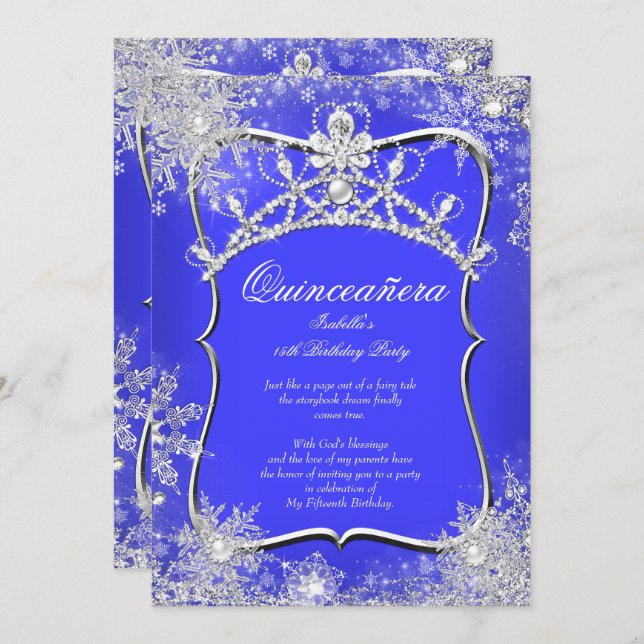 Invitación Quinceanera 15º invierno Maravilla Real Azul (Anverso / Reverso)