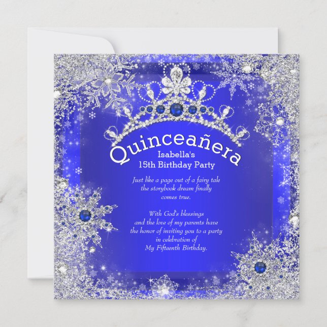 Invitación Quinceanera 15º invierno Maravilla Real Azul (Anverso)