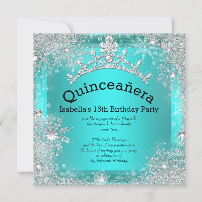 Invitación Quinceanera 15º Invierno Plata Plata Plata Verde a (Anverso)