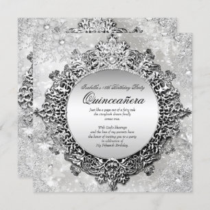 Invitación Quinceanera 15º Invierno Wonderland Plata Blanco